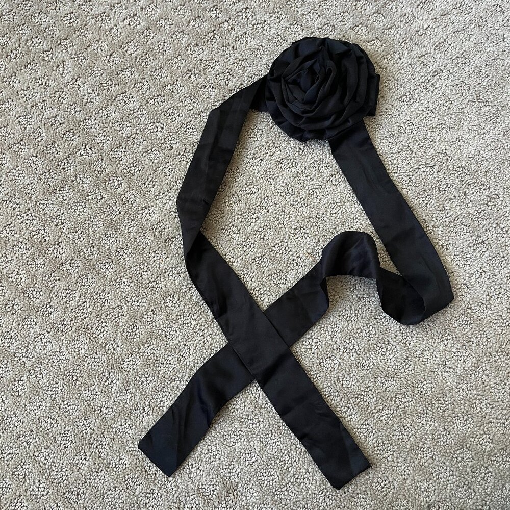 NEW Stradivarious Black Satin Rosette Tie Sash Scarf Accessory Hair Neck Head